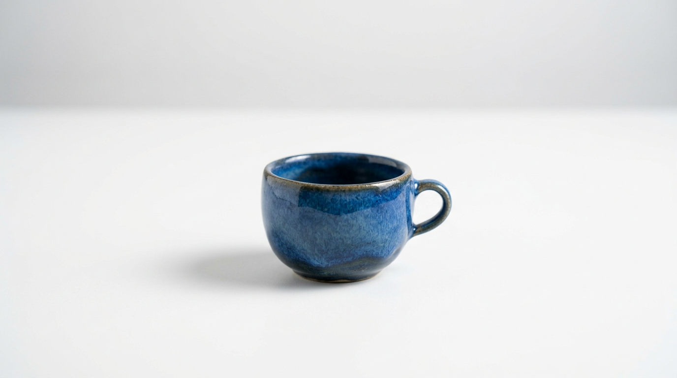 AI-generated blue ceramic cup used as a visual reference